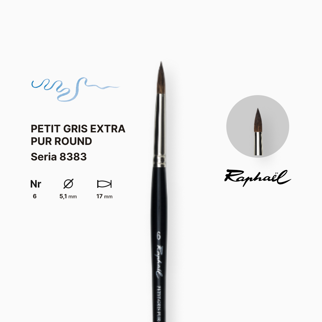 Пензель білка кругла "Raphael" Petit Gris Eхtra Pur, №6, професійний, коротка ручка, 8383.6 1