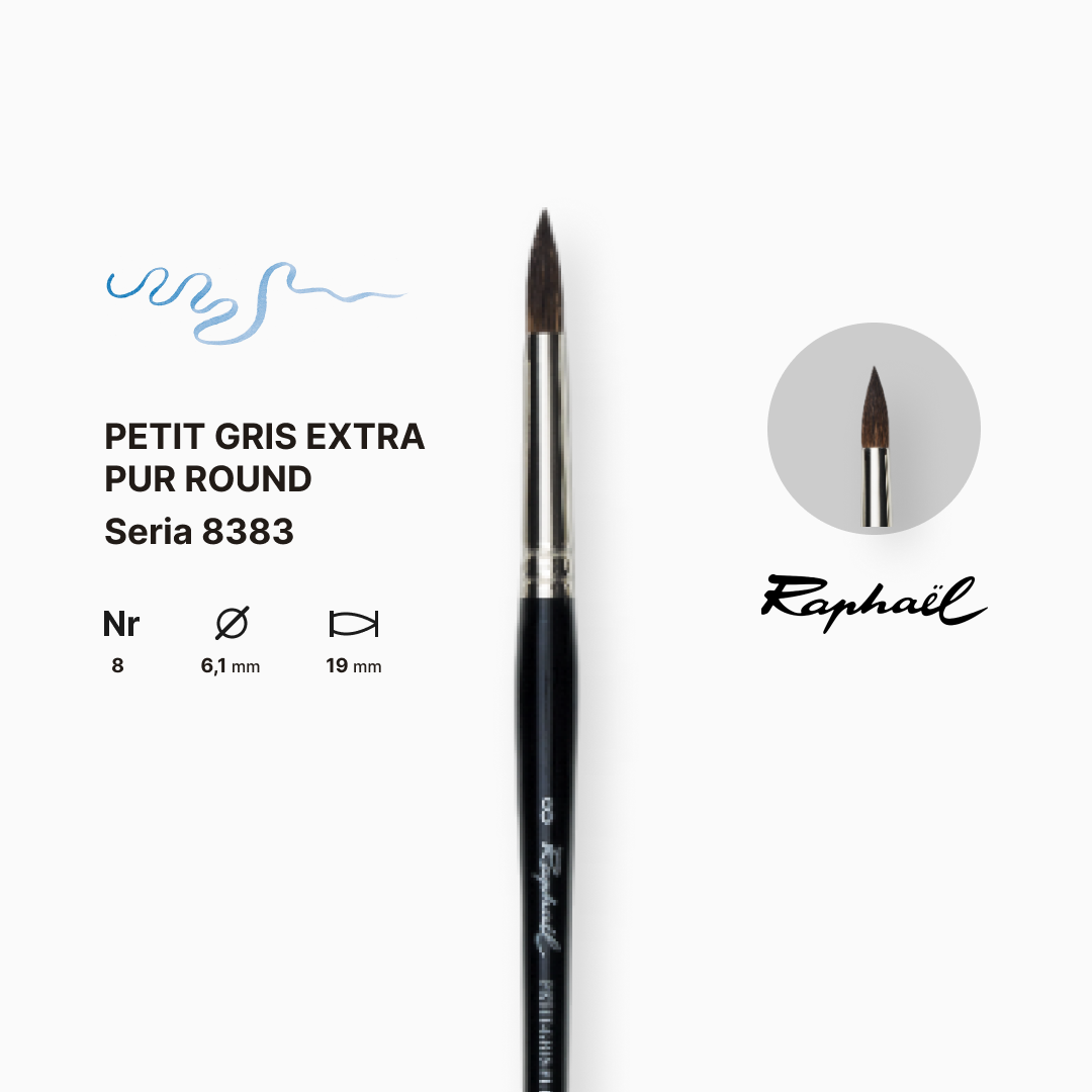 Пензель білка кругла "Raphael" Petit Gris Eхtra Pur, №8, професійний, коротка ручка, 8383.8 1