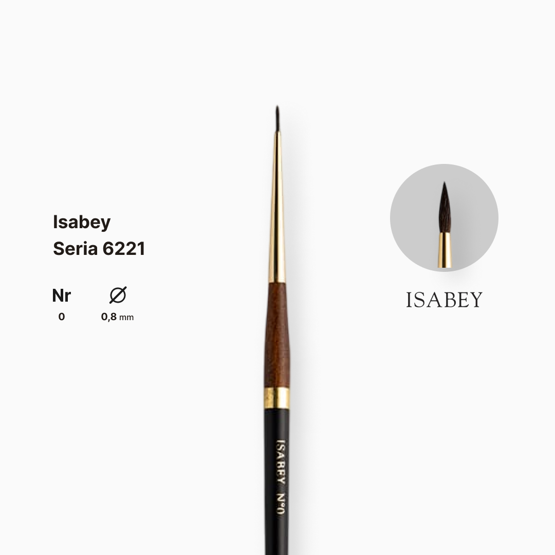 Пензель білка кругла натуральна "Isabey" 6221, №0, для акварелі, коротка ручка, 6221.00 3