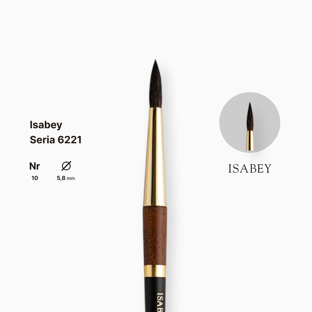 Пензель білка кругла натуральна "Isabey" 6221, №10, для акварелі, коротка ручка, 6221.10 3