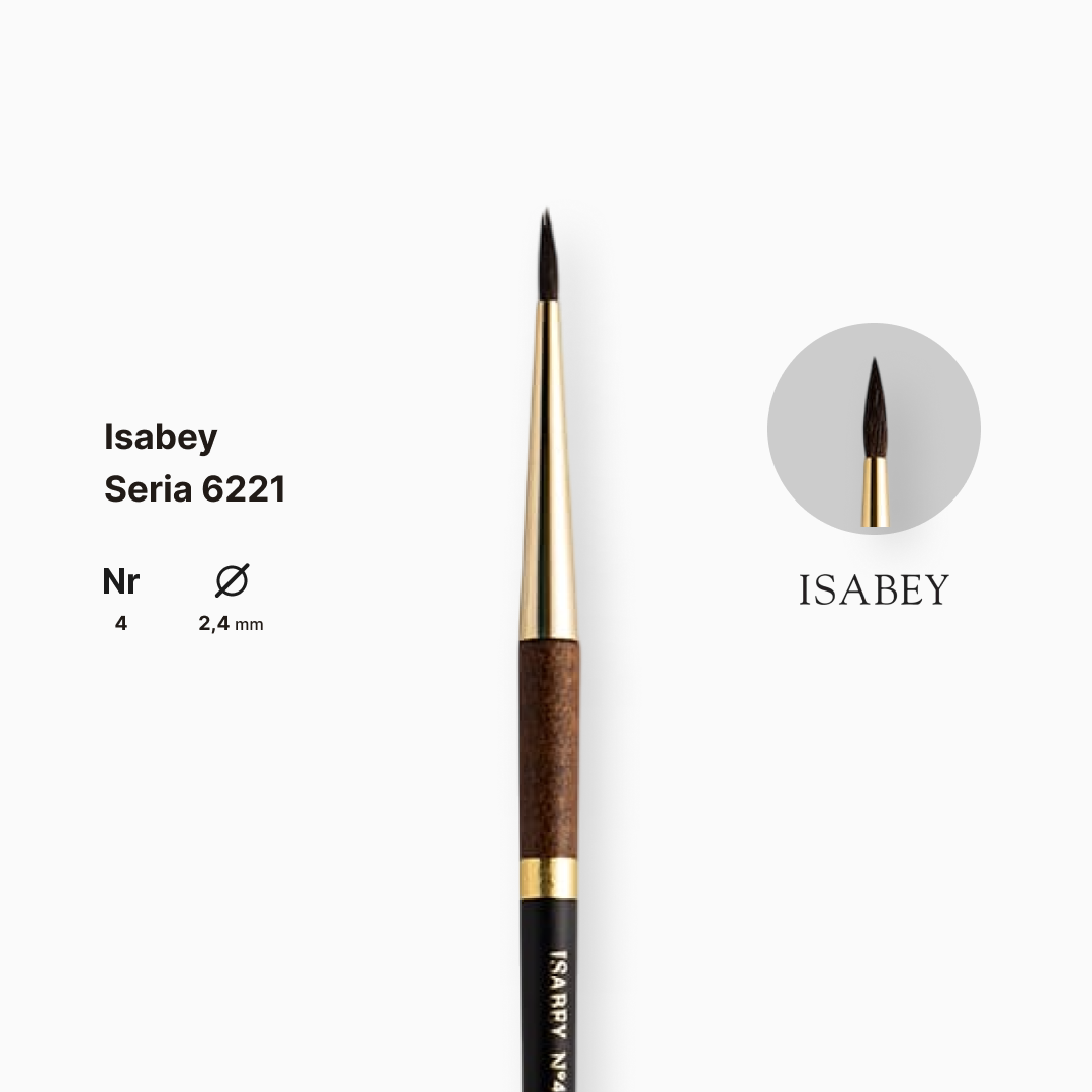 Пензель білка кругла натуральна "Isabey" 6221, №4, для акварелі, коротка ручка, 6221.04 1