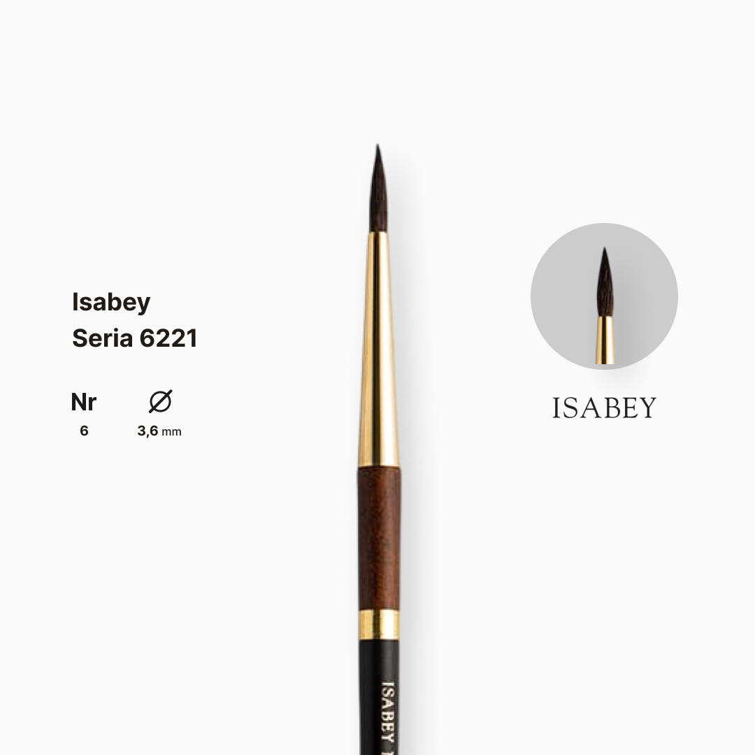 Пензель білка кругла натуральна "Isabey" 6221, №6, для акварелі, коротка ручка, 6221.06 1