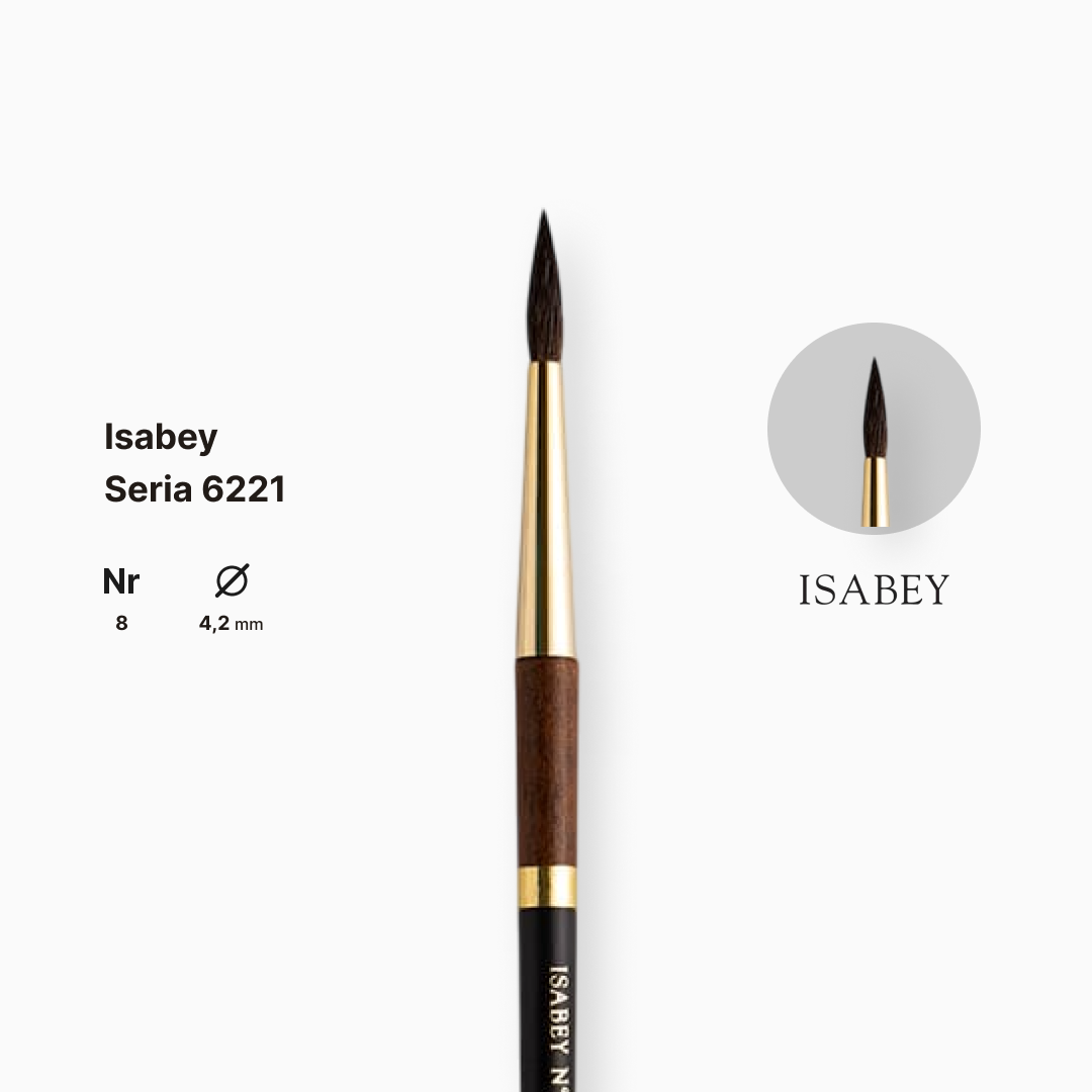 Пензель білка кругла натуральна "Isabey" 6221, №8, для акварелі, коротка ручка, 6221.08 1