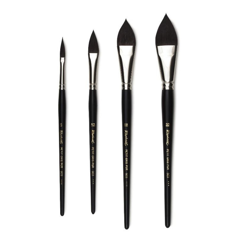 Кисть с заостренным овальным ворсом "Кошачий язык" Raphael, короткая черная лакированная ручка, №6, 903.6 2