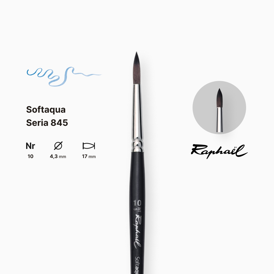 Пензель синтетика кругла "Raphael" Softaqua, №10, професійний, кортка ручка, 845.10 1