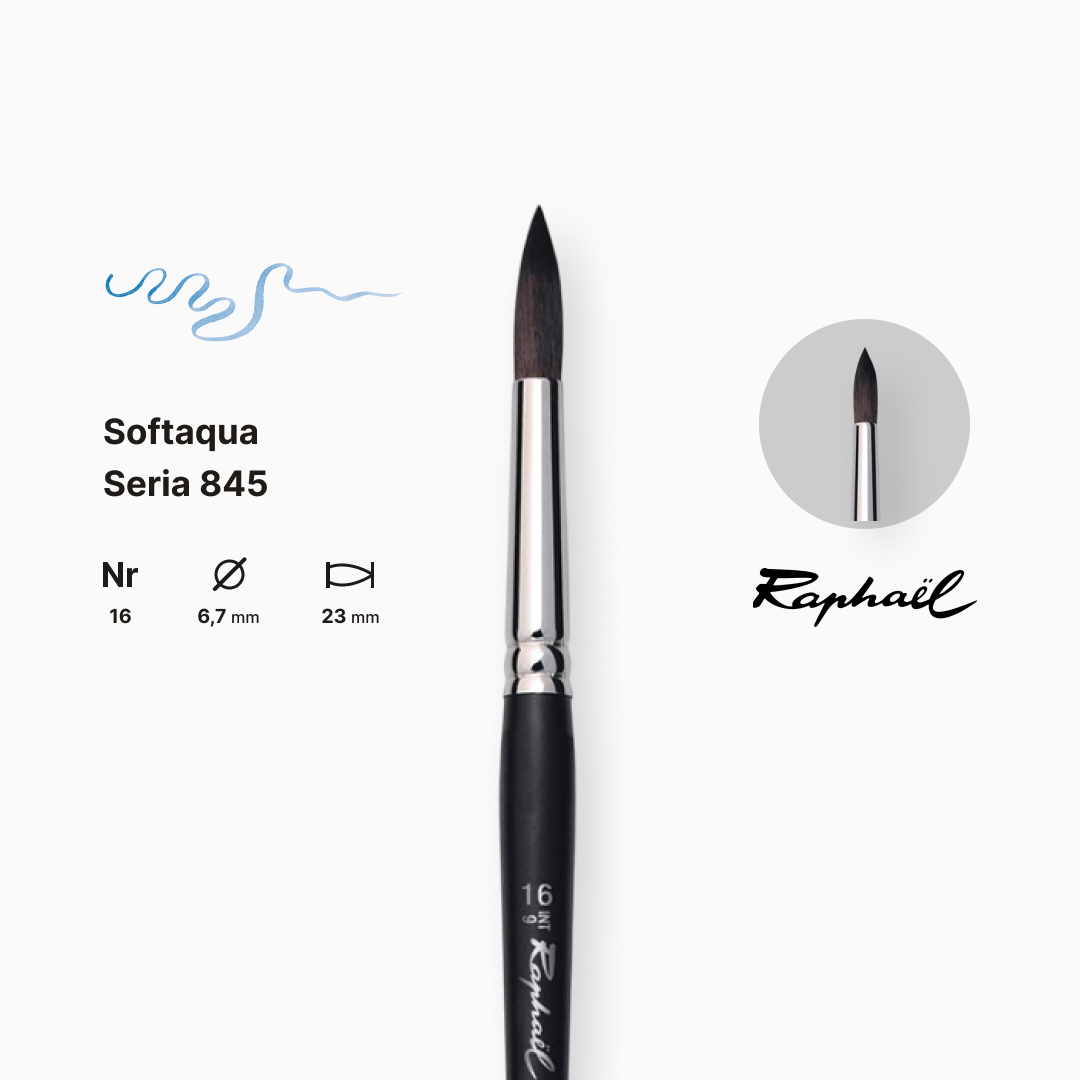Кисть синтетика круглая "Raphael" Softaqua, №16, профессиональный, ручка, 845.16 1