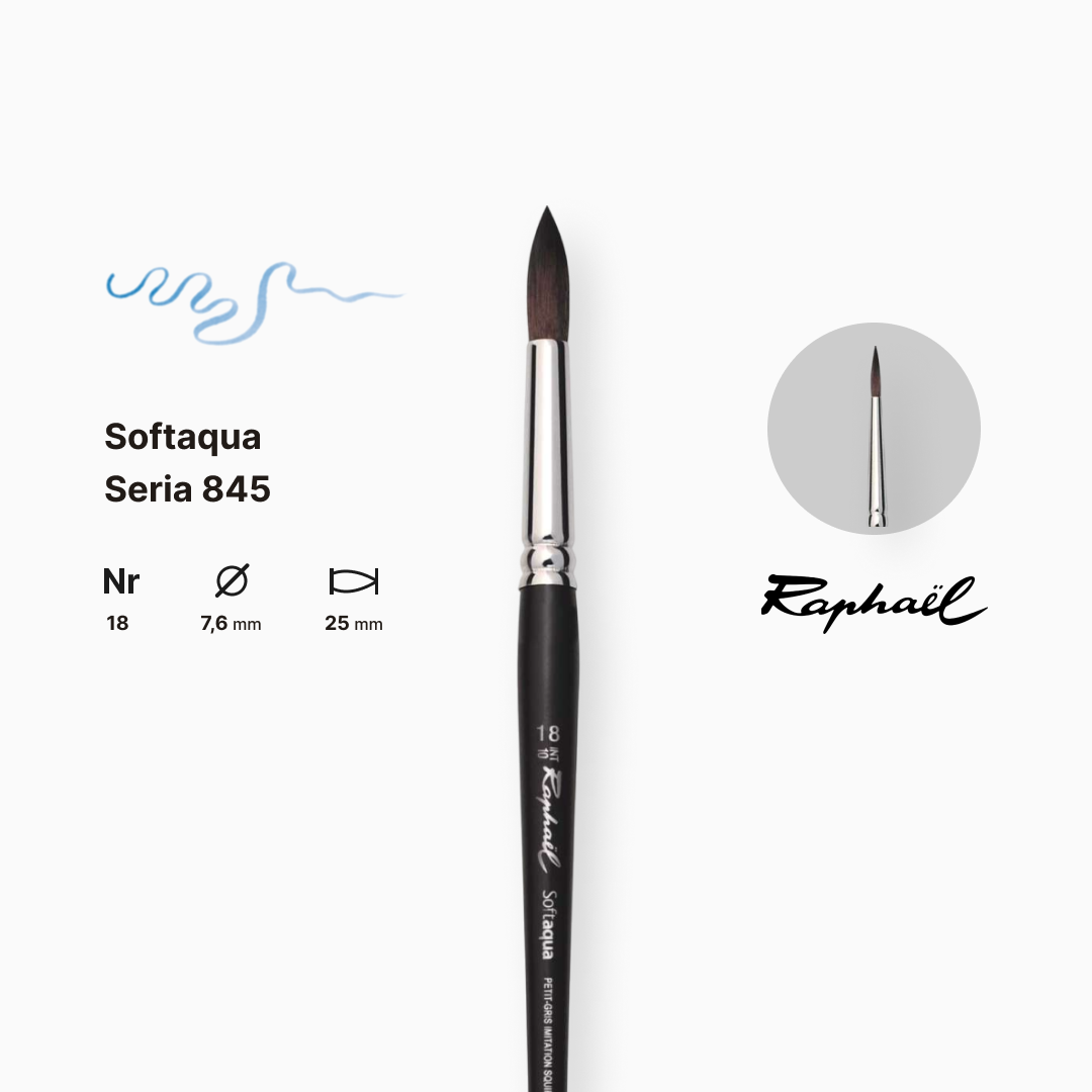 Кисть синтетика круглая "Raphael" Softaqua, №18, профессиональный, ручка, 845.18 1