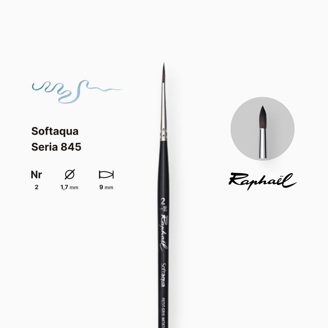 Пензель синтетика кругла "Raphael" Softaqua, №2, професійний, кортка ручка, 845.2 1