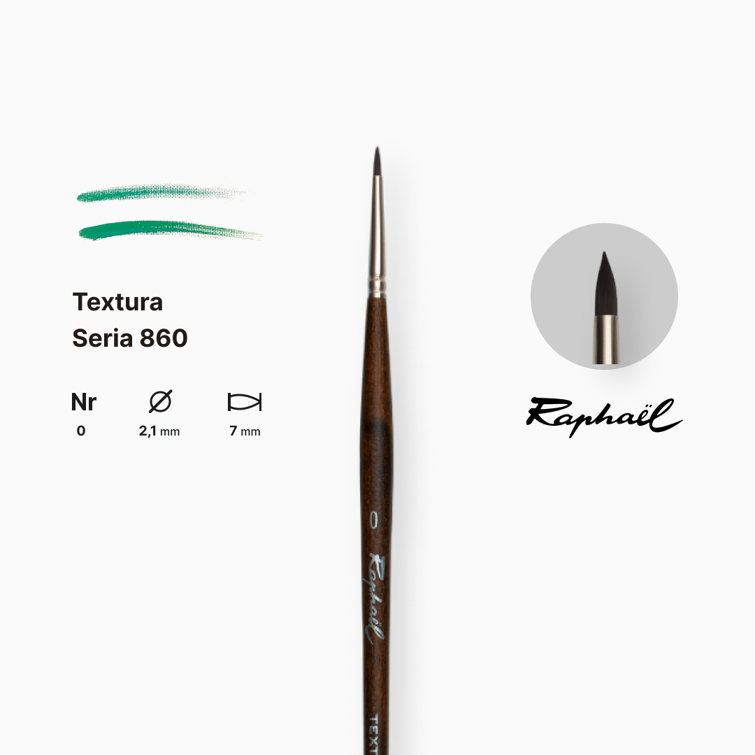 Пензель синтетика кругла "Raphael" Teхtura, №0, професійний, довга ручка, 860.0 1