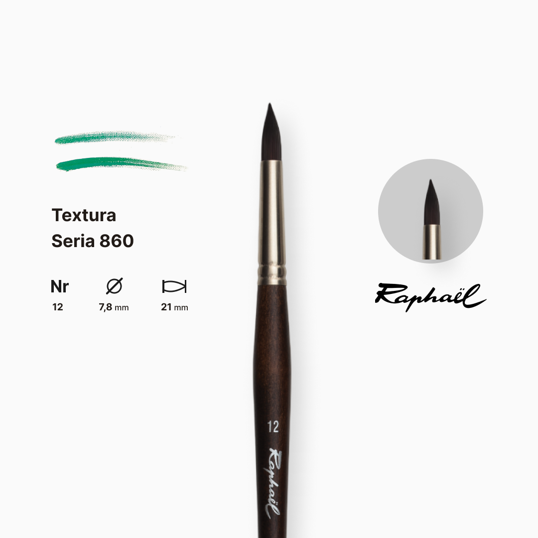 Кисть синтетика круглая "Raphael" Teхtura, №12, профессиональная, длинная ручка, 860.12 1