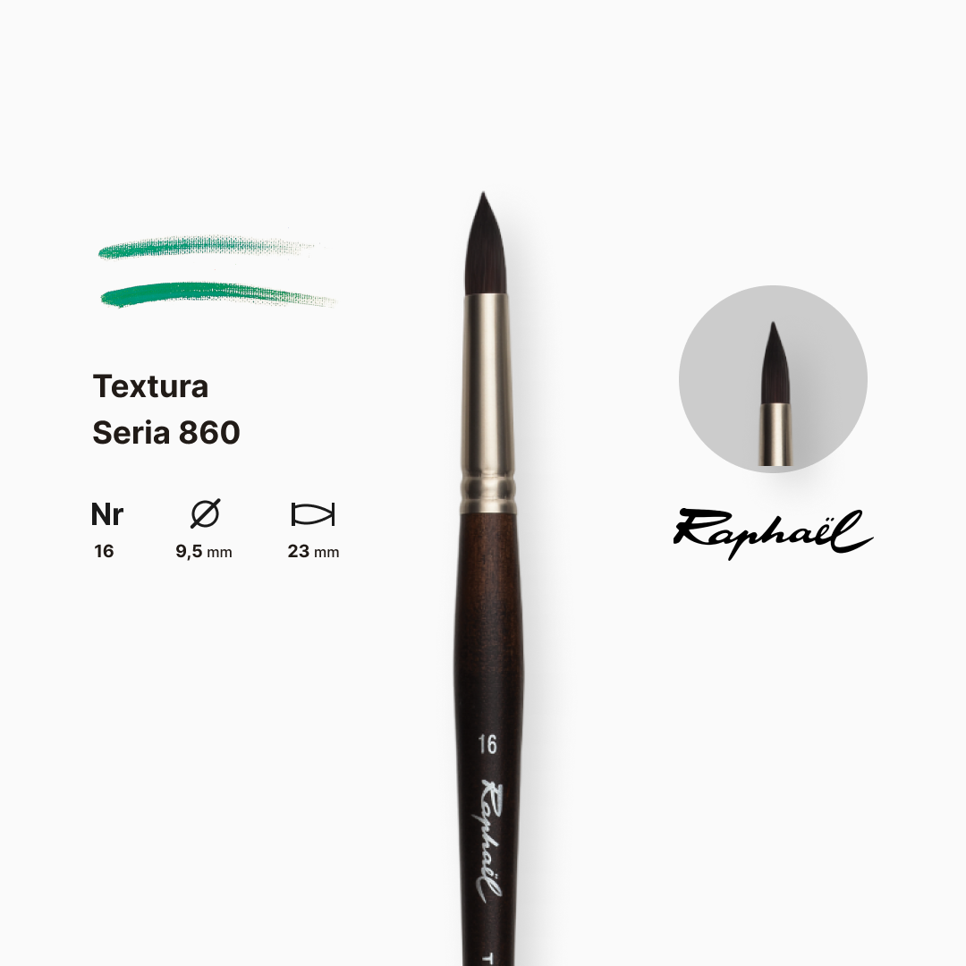 Кисть синтетика круглая "Raphael" Teхtura, №16, профессиональная, длинная ручка, 860.16 1