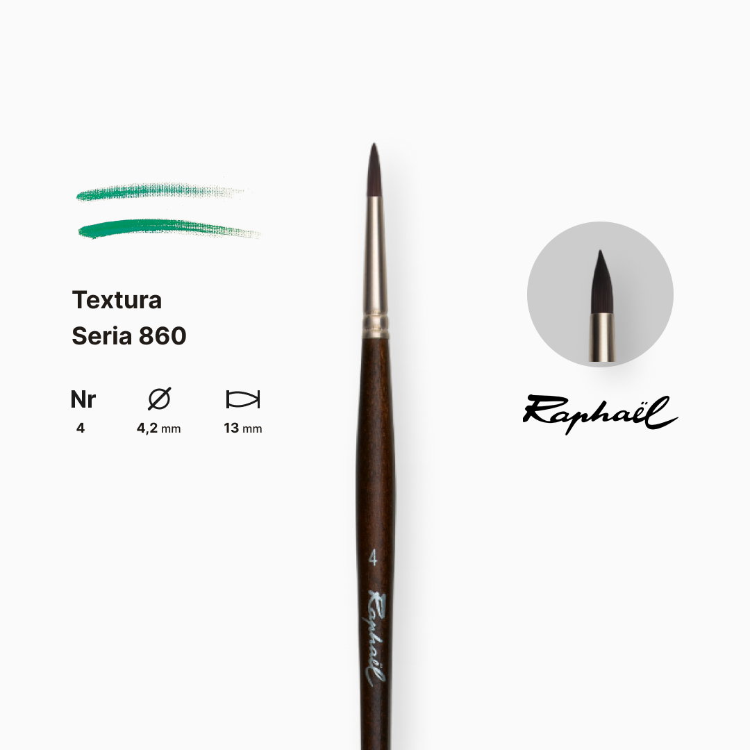 Пензель синтетика кругла "Raphael" Teхtura, №4, професійний, довга ручка, 860.4 1