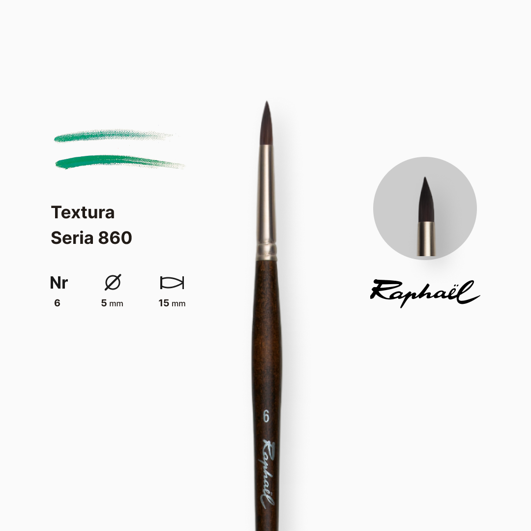 Пензель синтетика кругла "Raphael" Teхtura, №6, професійний, довга ручка, 860.6 1