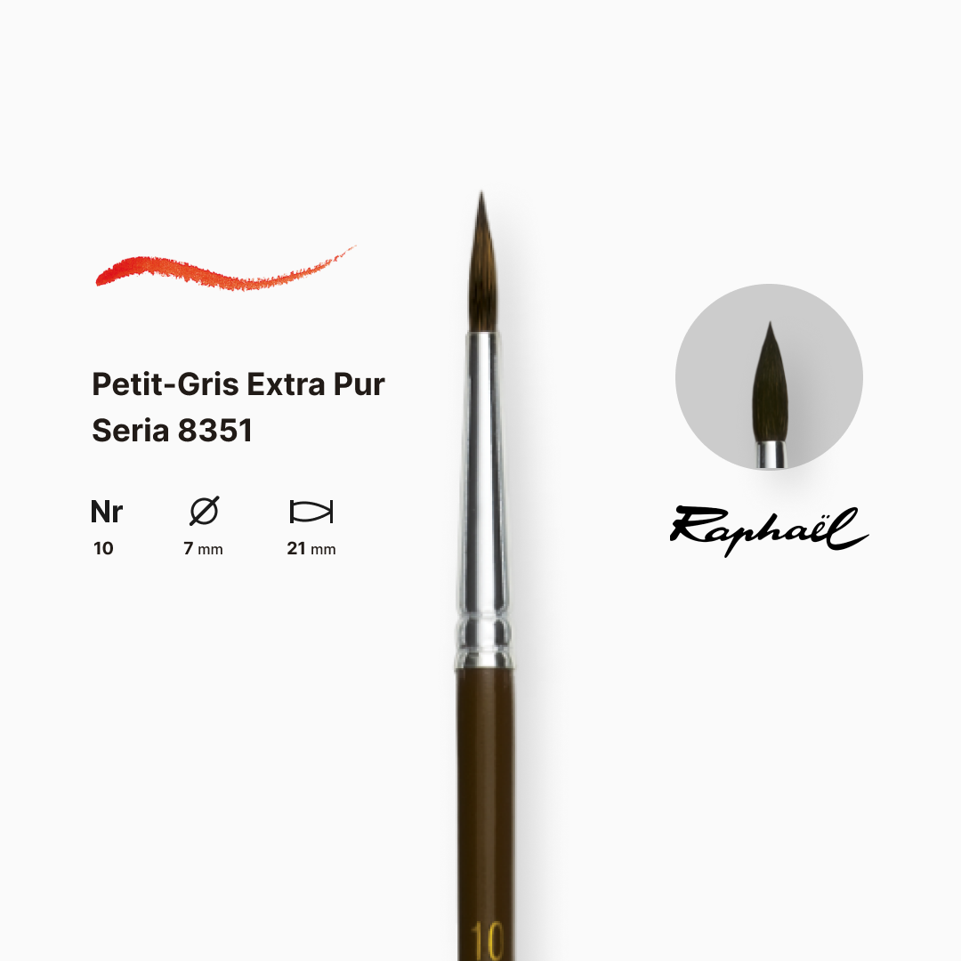 Пензель синтетика кругла (імітація білки) "Raphael" Petit Gris №10, довга ручка, 8351.10 1