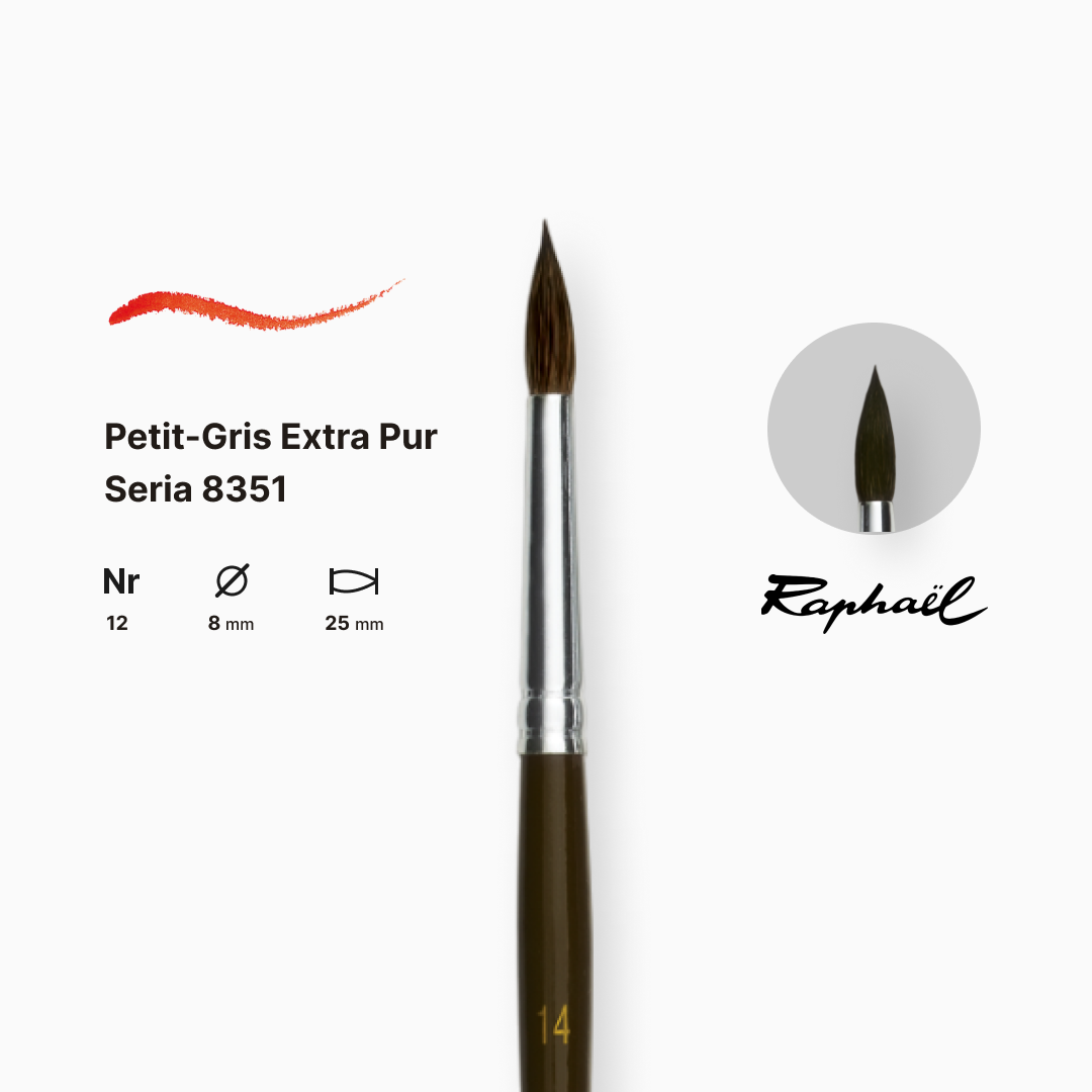 Пензель синтетика кругла (імітація білки) "Raphael" Petit Gris №12, довга ручка, 8351.12 1