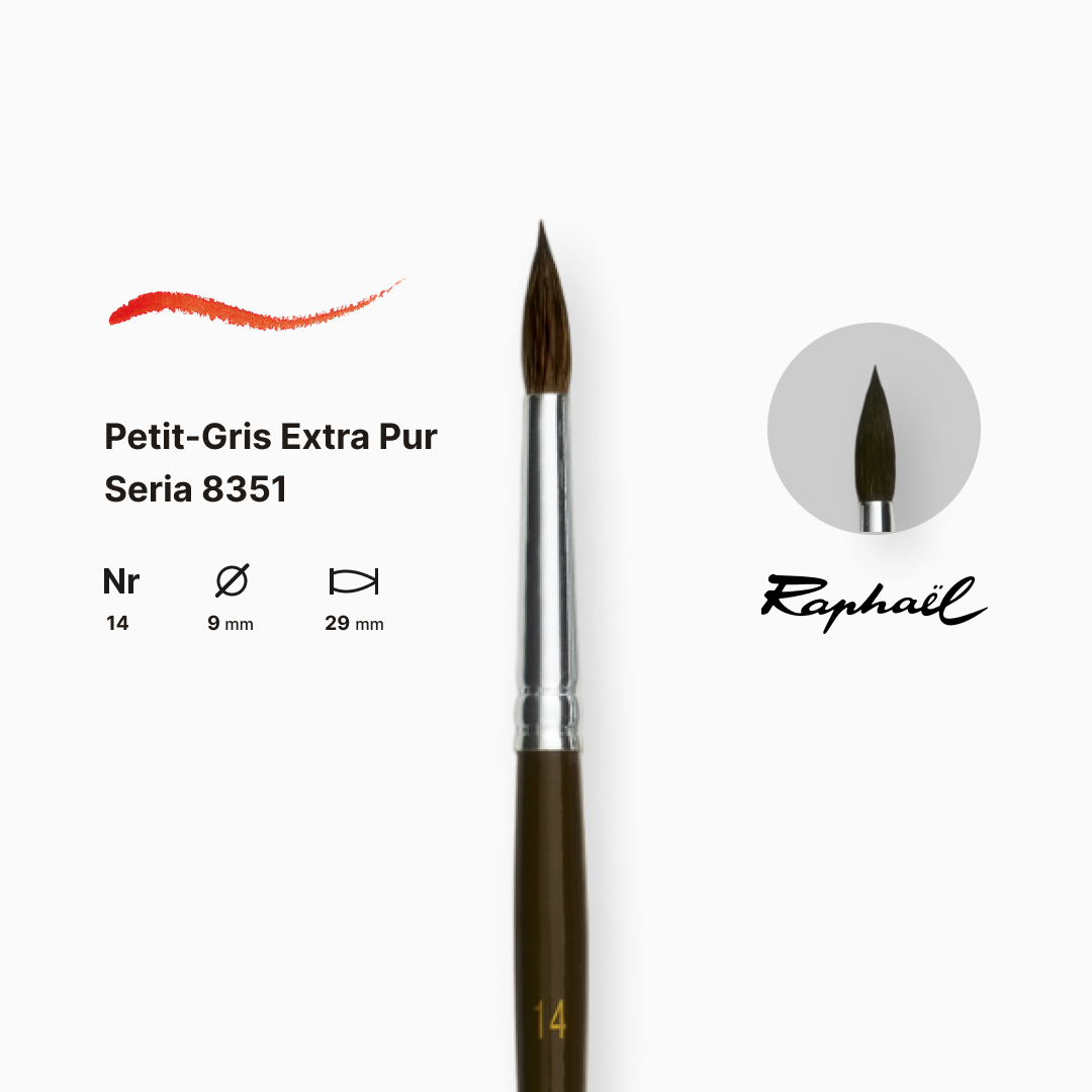 Пензель синтетика кругла (імітація білки) "Raphael" Petit Gris №14, довга ручка, 8351.14 1