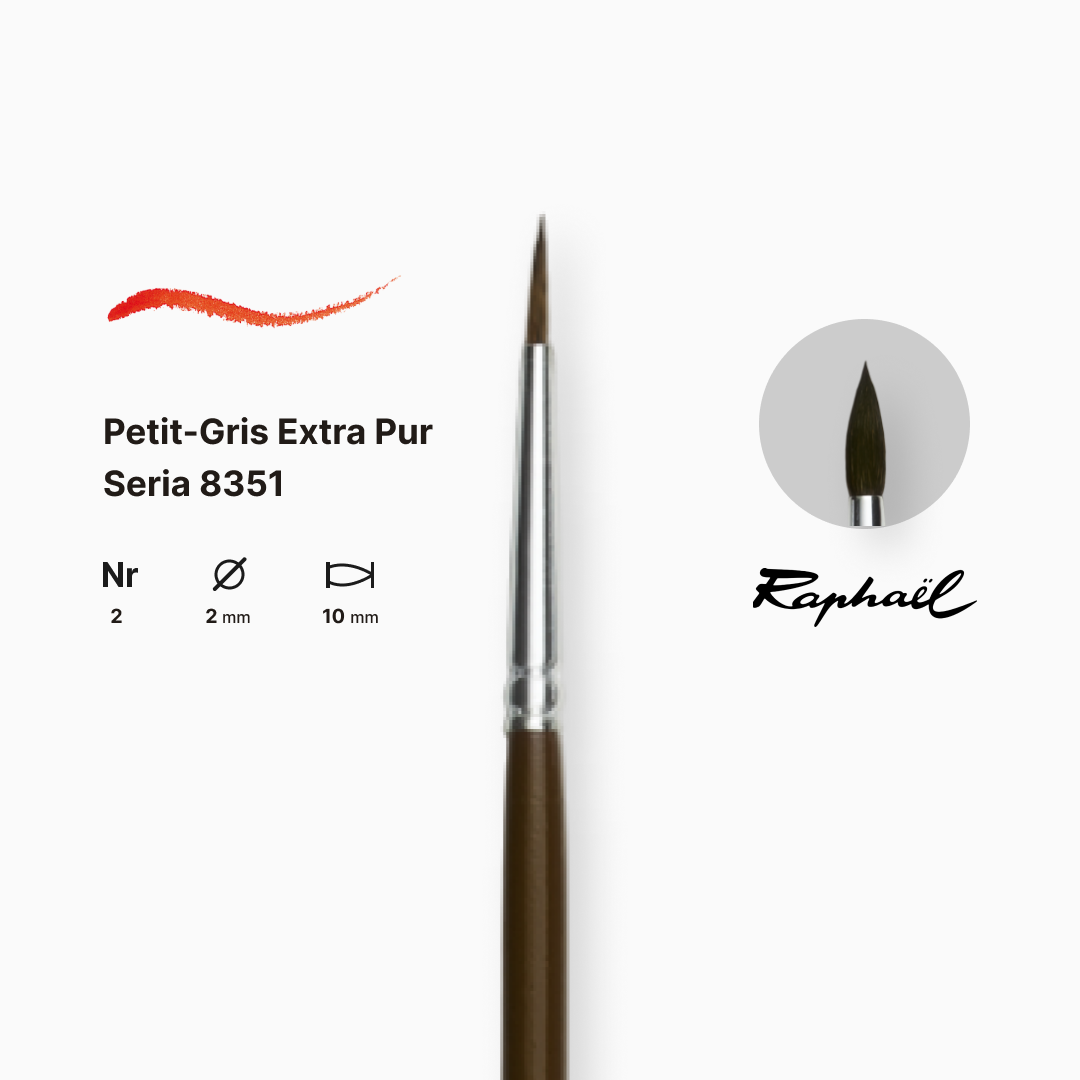 Кисть синтетика круглая (имитация белки) "Raphael" Petit Gris №2, длинная ручка, 8351.2 1