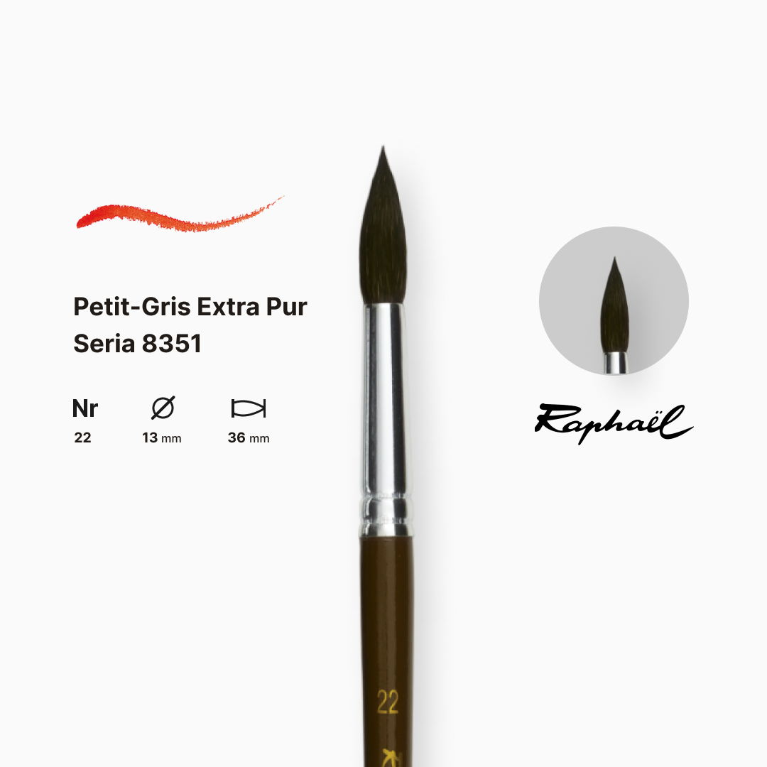 Кисть синтетика круглая (имитация белки) "Raphael" Petit Gris №22, длинная ручка, 8351.22 1