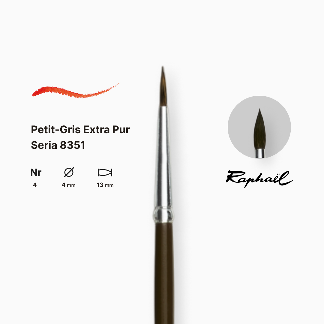Пензель синтетика кругла (імітація білки) "Raphael" Petit Gris №4, довга ручка, 8351.4 1