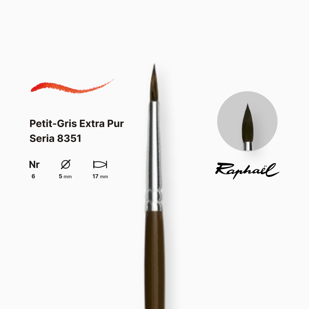 Пензель синтетика кругла (імітація білки) "Raphael" Petit Gris №6, довга ручка, 8351.6 1