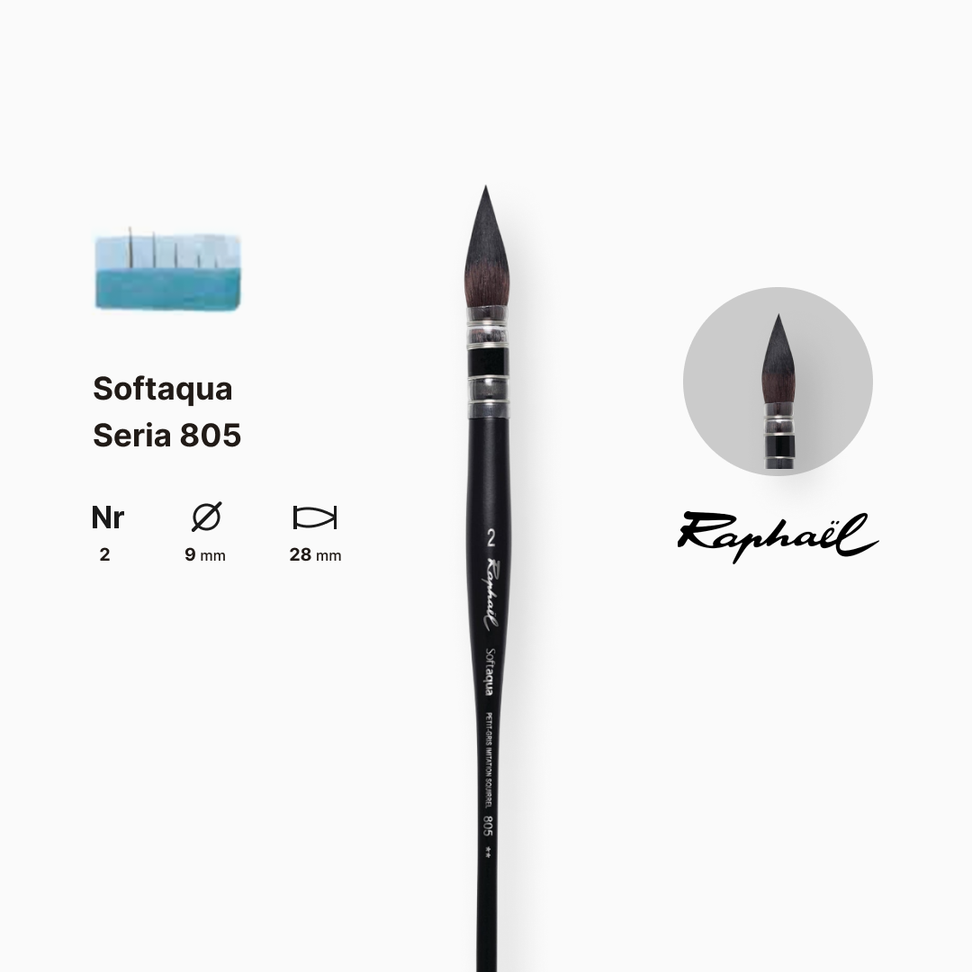 Кисть синтетика круглая (имитация белка) "Raphael" Softaqua, №2, французская вязка, профессиональный, 805.2 1