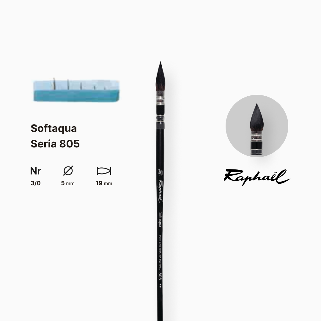 Кисть синтетика круглая (имитация белки) "Raphael" Softaqua, №3/0, французская вязкая, профессиональный, 805.3/0 1