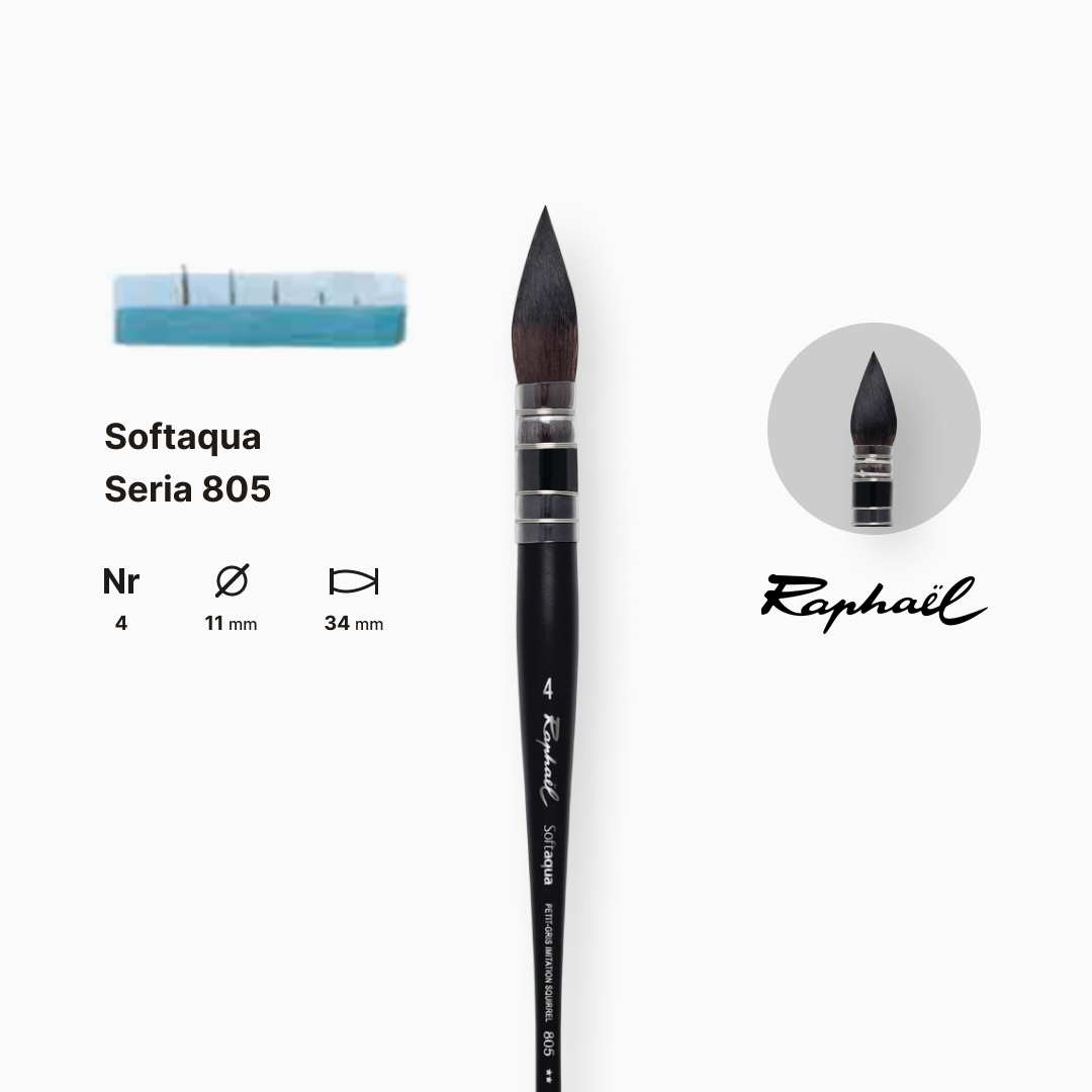 Кисть синтетика круглая (имитация белка) "Raphael" Softaqua, №4, французская вязка, профессиональный, 805.4 1