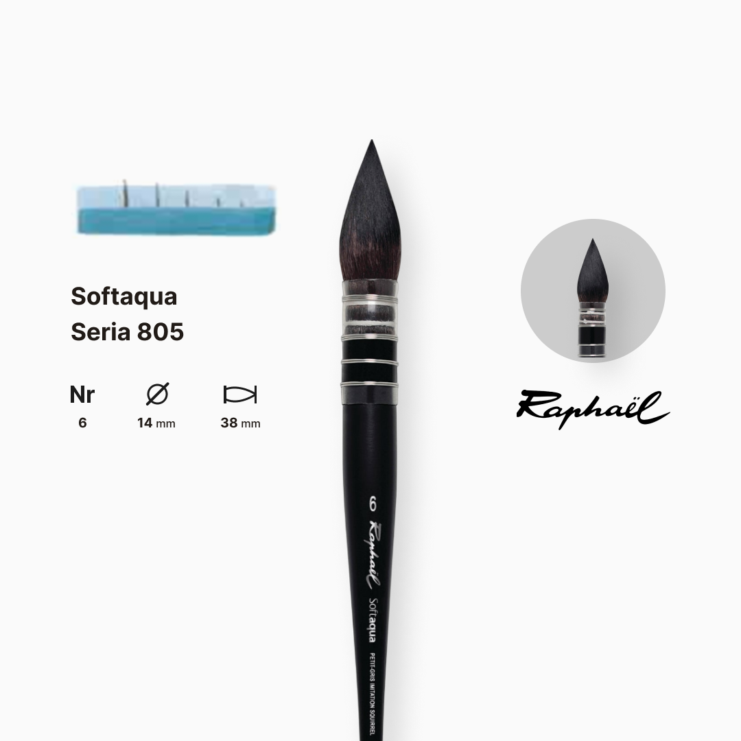 Кисть синтетика круглая (имитация белки) "Raphael" Softaqua, №6, французская вязкая, профессиональный, 805.6 1