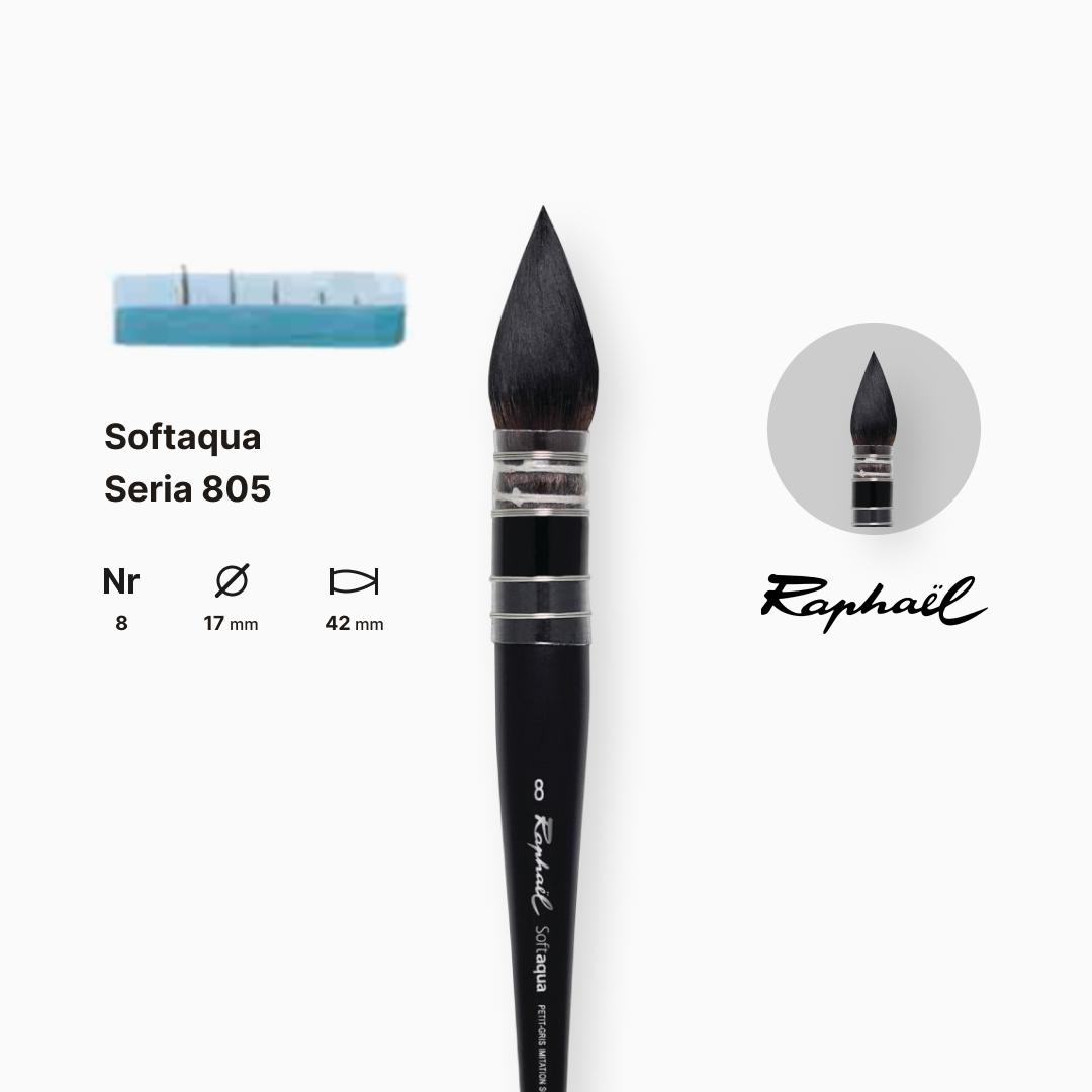 Кисть синтетика круглая (имитация белка) "Raphael" Softaqua, №8, французская вязка, профессиональный, 805.8 1