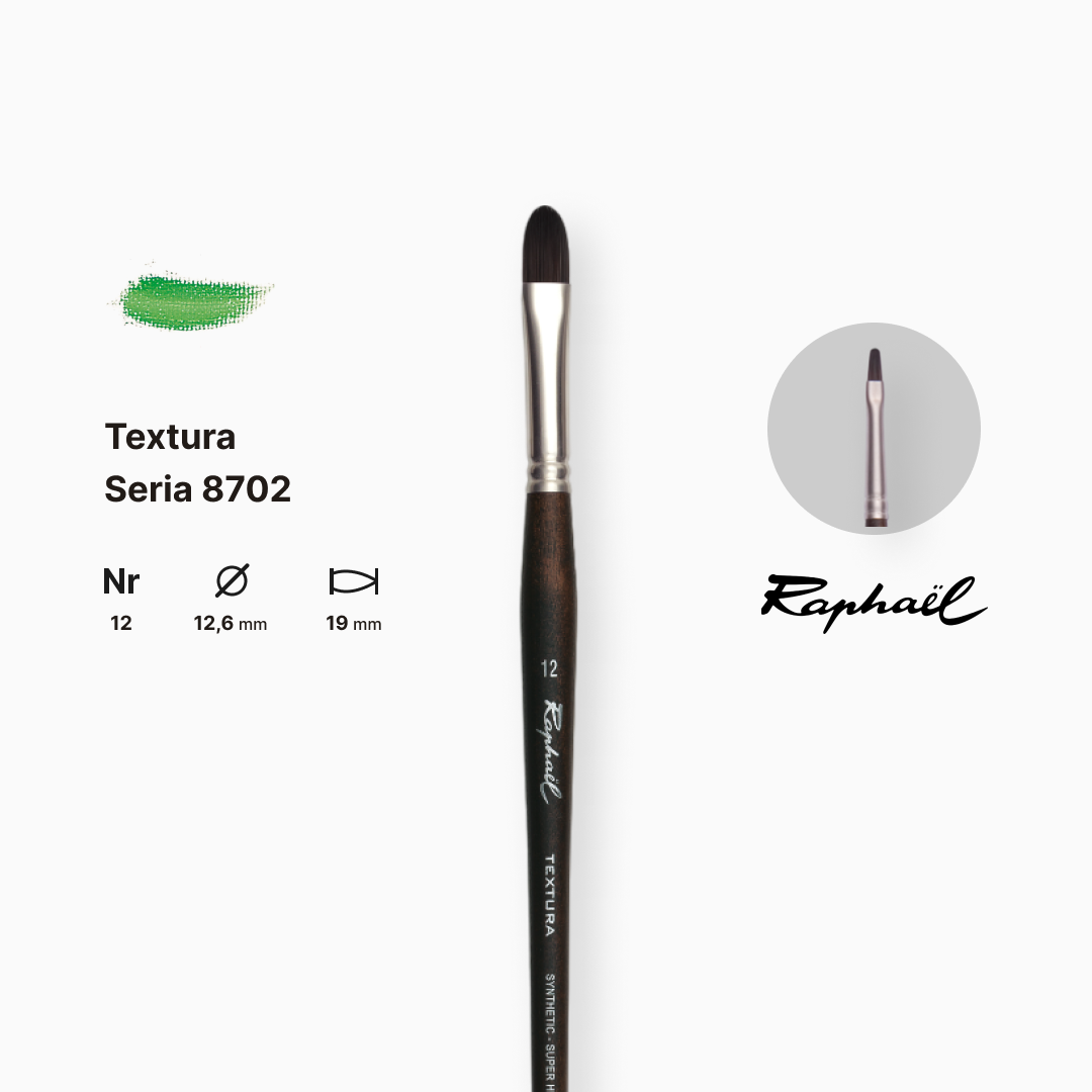 Пензель синтетика овальна "Raphael" Teхtura, №12, професійний, довга ручка, 8702.12 1