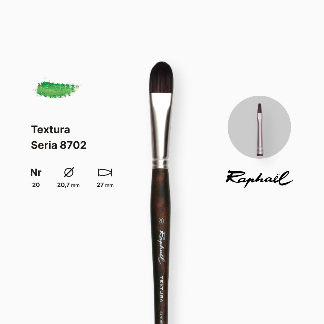 Кисть овальная синтетика "Raphael" Teхtura, №20, профессиональный, длинная ручка, 8702.20 1