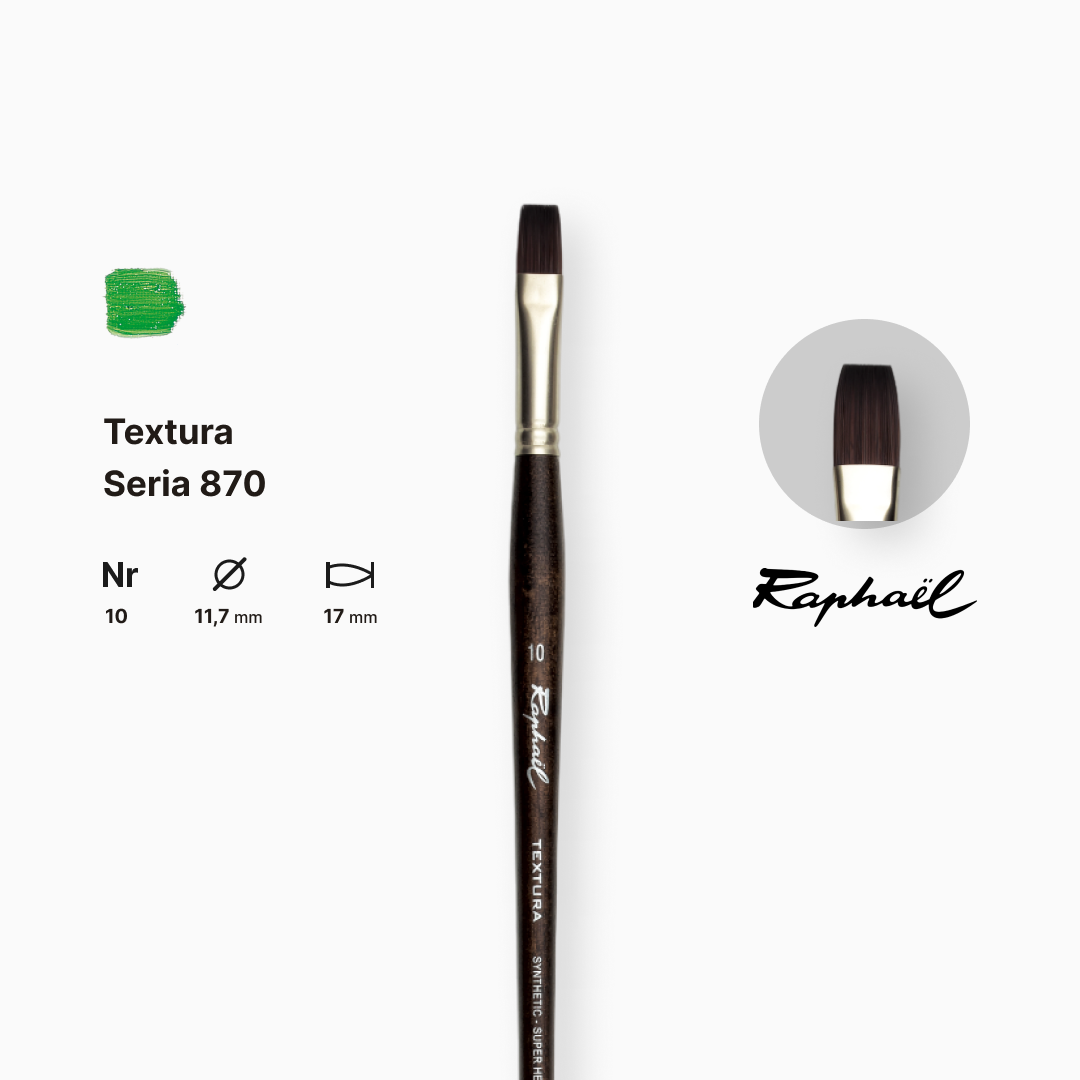 Кисть синтетика плоская "Raphael" Teхtura, №10, профессиональная, длинная ручка, 870.10 1