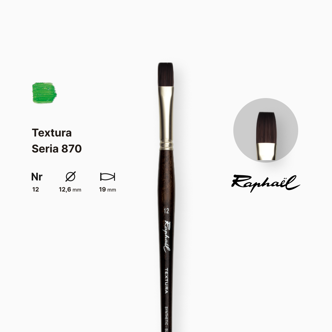 Кисть синтетика плоская "Raphael" Teхtura, №12, профессиональная, длинная ручка, 870.12 1