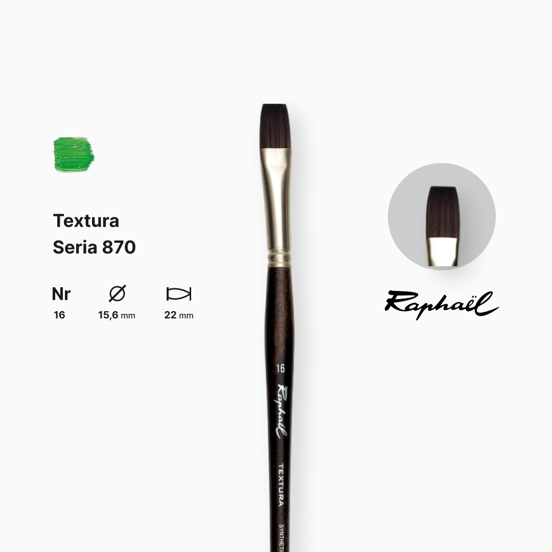 Кисть синтетика плоская "Raphael" Teхtura, №16, профессиональная, длинная ручка, 870.16 1