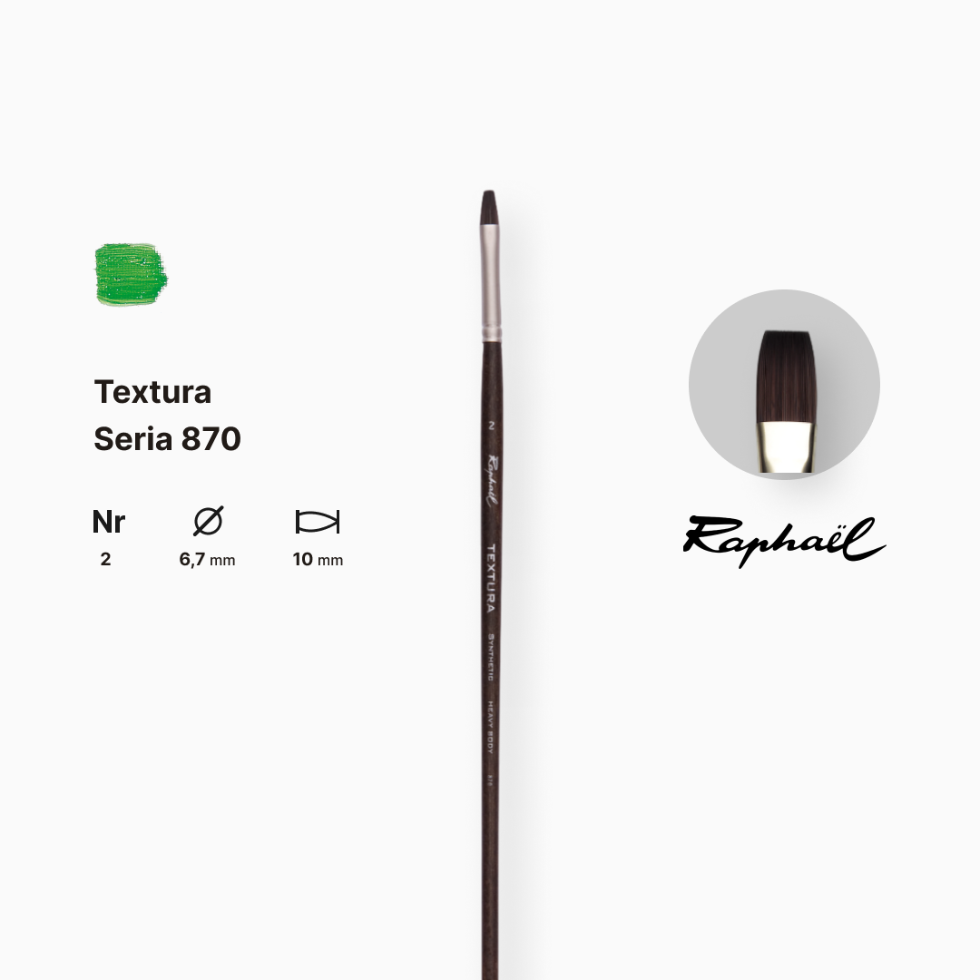 Пензель синтетика плоска "Raphael" Teхtura, №2, професійний, довга ручка, 870.2 1