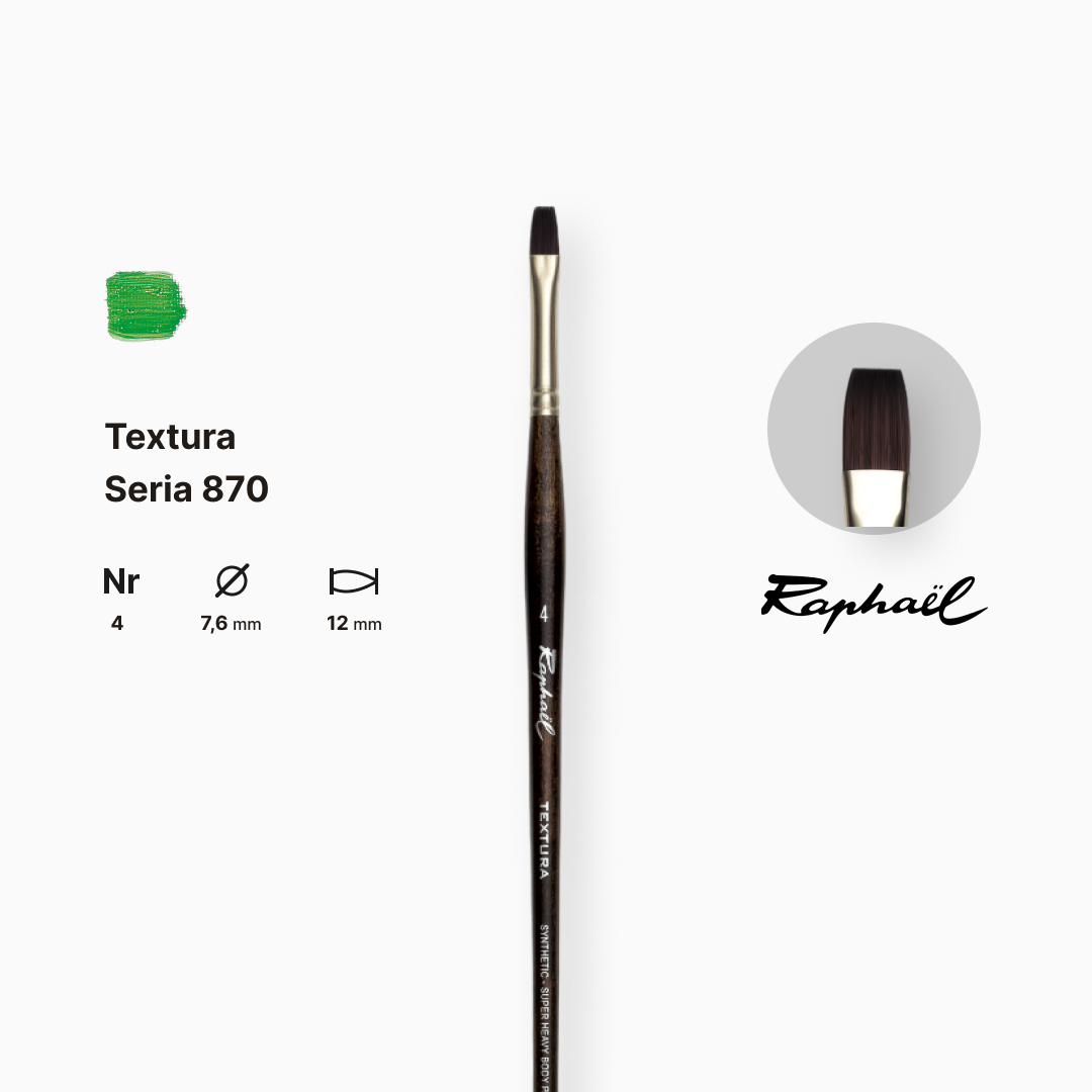 Пензель синтетика плоска "Raphael" Teхtura, №4, професійний, довга ручка, 870.4 1