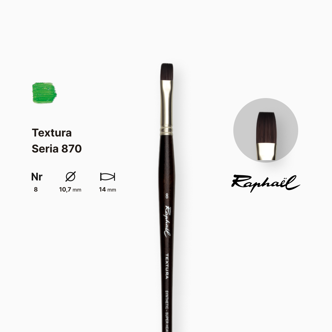 Пензель синтетика плоска "Raphael" Teхtura, №8, професійний, довга ручка, 870.8 1