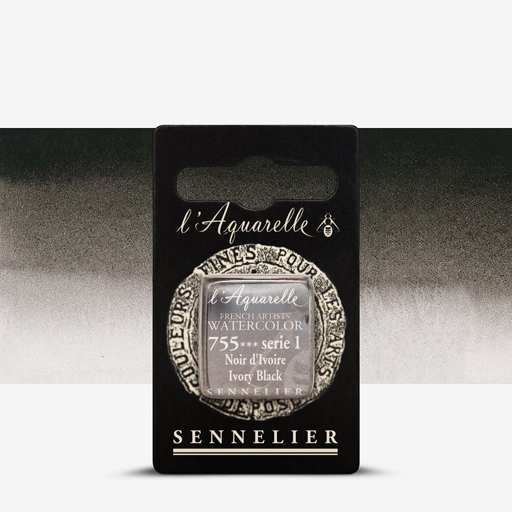 Фарба акварельна "Sennelier" полукювета, S1, Слонова кістка (Ivory Black), N131541.755