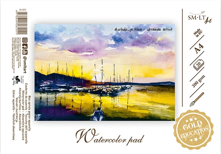 Альбом для акварелі на спіралі Gold A4, 200 г/м², 20 арк, Smiltainis 1