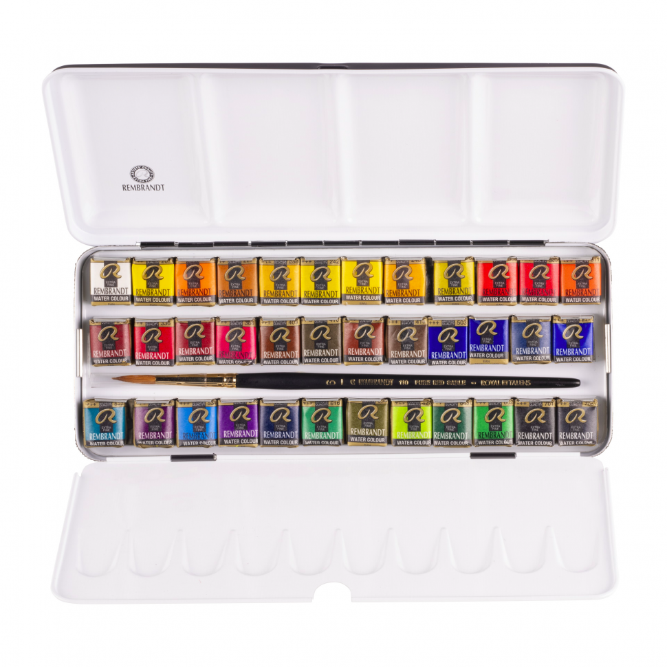 Набір акварельних фарб Rembrandt De Luxe,  36 фарб у кюветах +пензель, мет.коробка, Royal Talens 2