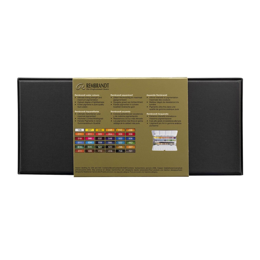 Набір акварельних фарб Rembrandt De Luxe,  36 фарб у кюветах +пензель, мет.коробка, Royal Talens 1