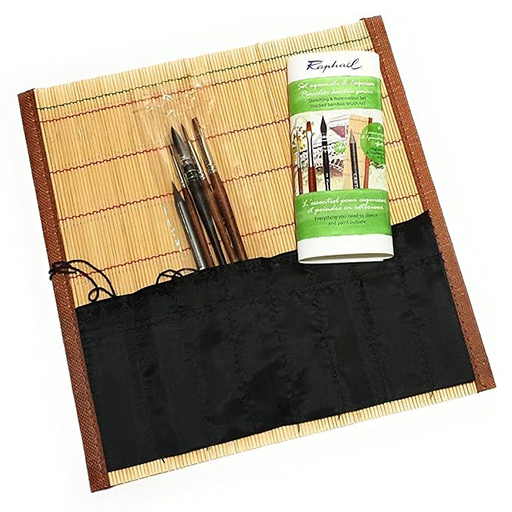 Набір пензлів для подорожей "Raphael" у бамбуковому чохлі, для акварелі, синтетика, 5 шт., P6018.00 1