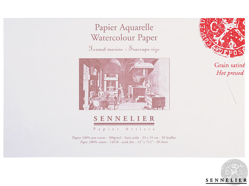 Склейка для акварелі "Sennelier" 20 арк., гаряче пресування, 300 г/м, 10,5*24,5 см, N139838