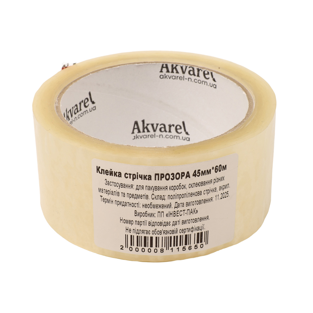 Скотч пакувальний 45 мм*60 м, 38 мкм, прозорий, Akvarel (72) 1