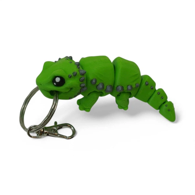 Кинематический 3D брелок Ящерица зеленая с серым