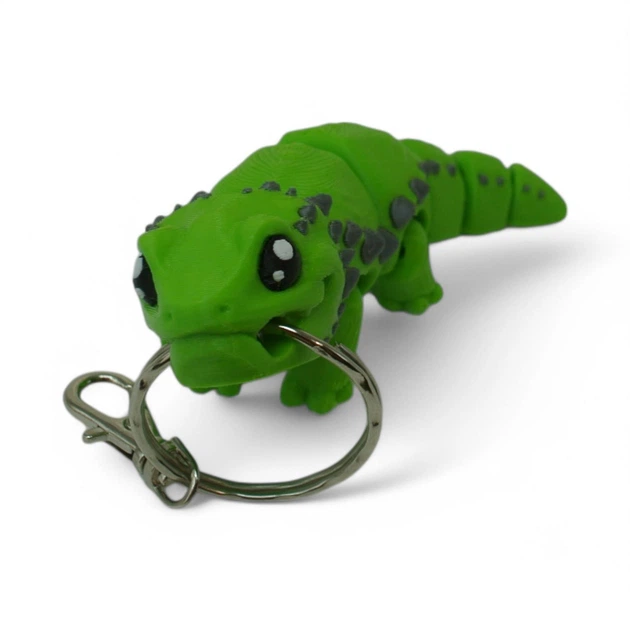 Кинематический 3D брелок Ящерица зеленая с серым 1