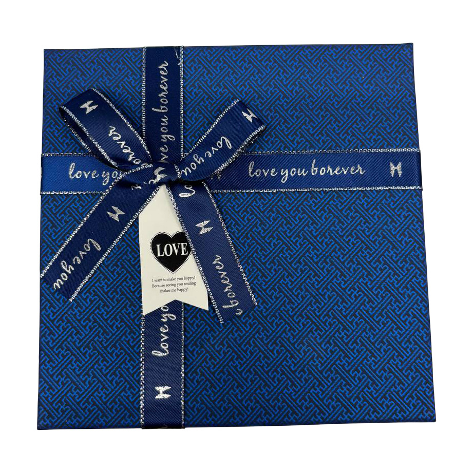 Подарункова коробка квадратна, синя з бантом, 17,5*17,5*8  см, 4203245122 1