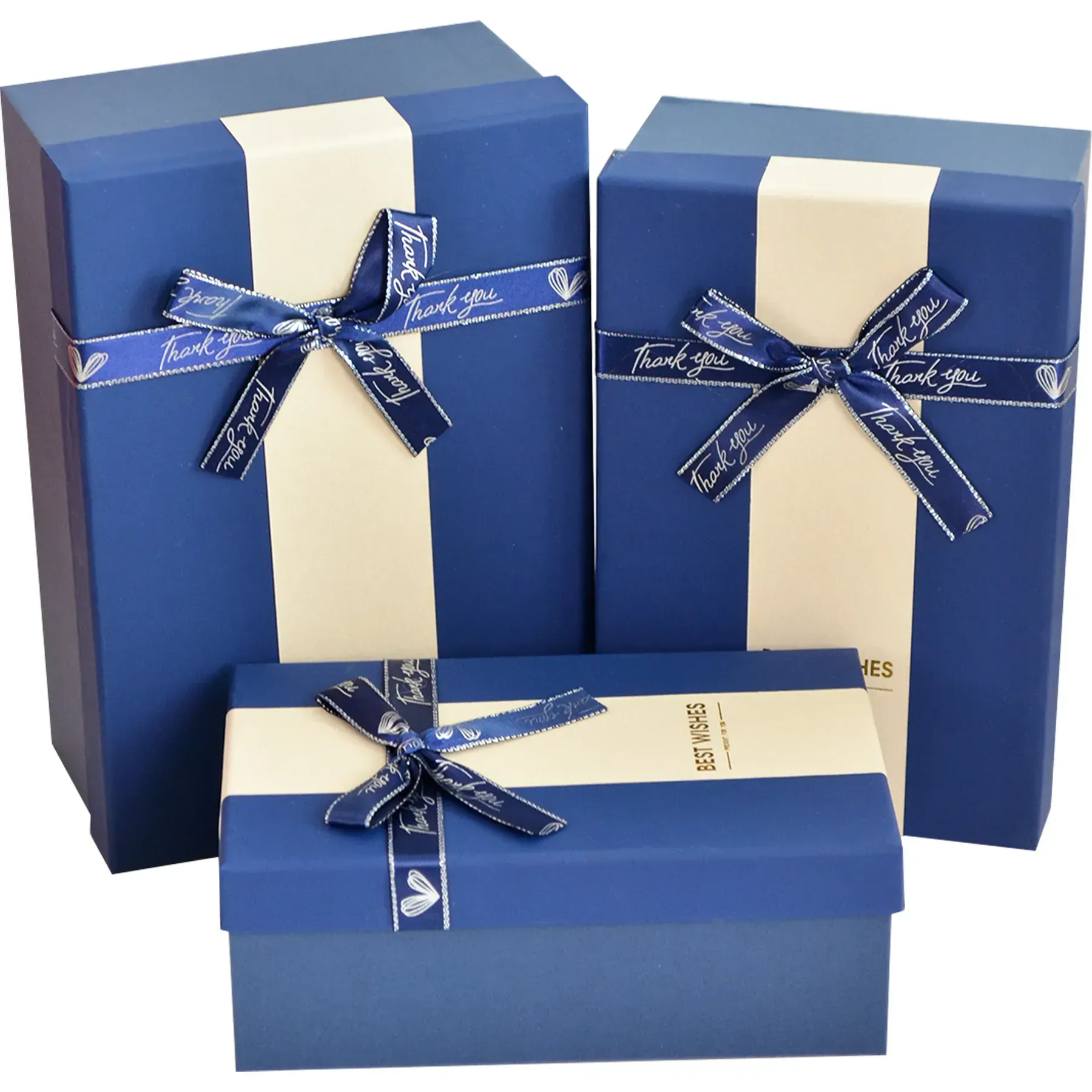 Подарункова коробка прямокутна, синя з білою смугою та бантом, 21*14*8 см, 110340042