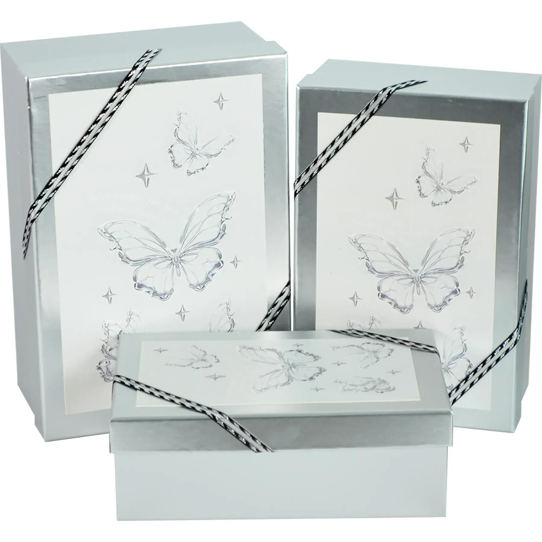 Подарункова коробка прямокутна, срібна "Butterfly", 19*12*6,5 см, 1103460831