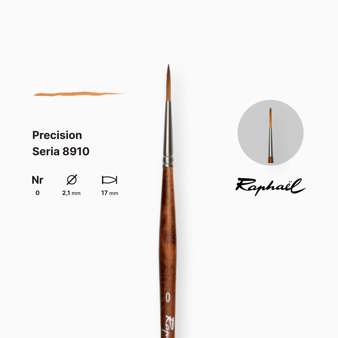 Лайнер синтетичний "Raphael" Precision, №0, для акрилу та олії, довга ручка, 8910 1